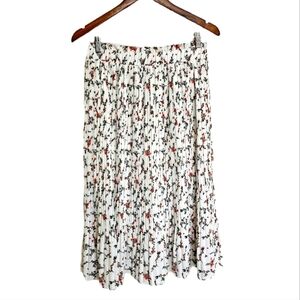 Pleated floral white midi skirt size medium NWT